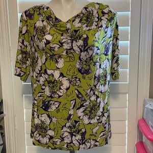 Jones New York Green and Purple Floral Blouse